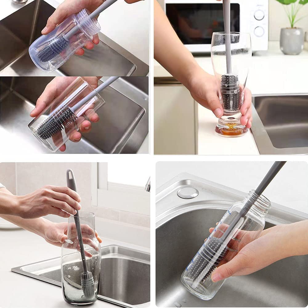 Kitchen4U - Premium Silicone Cleaning Brush 31 CM with Food-Grade Frosty Fridge Water Bottle (1 Litre, Assorted Colors)